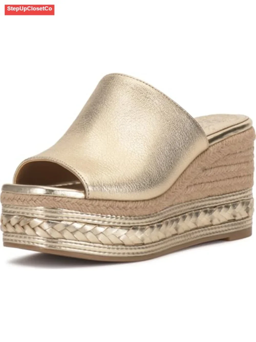 Leather Espadrille Wedge Platform Sandals Slip-On Open Toe